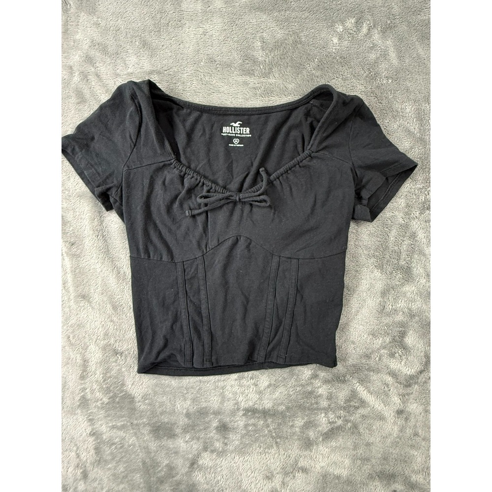 Hollister Must Have Coll. Women's Medium Black 1/2 Short Sleeve Crop Top CA50316